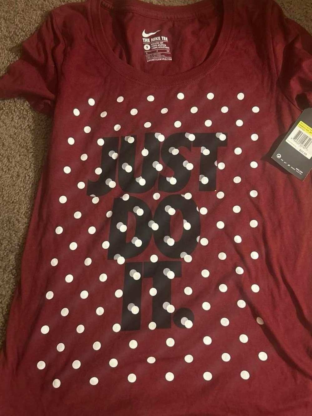 Nike Women's Maroon Polka Dot 'Just Do It' Short Sleeve Tee